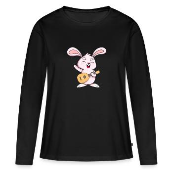 Hase liebt die Ukulele - Frauen Premium Bio Langarmshirt - Schwarz - Vorne - Julia (174cm)