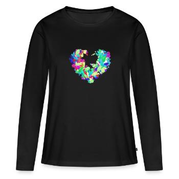 blumenherz,bunt, Blätter, bunte Blätter - Frauen Premium Bio Langarmshirt - Schwarz - Vorne - Julia (174cm)