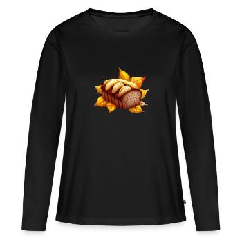 Herbstliches Bananenbrot mit fallendem Laub - Frauen Premium Bio Langarmshirt - Schwarz - Vorne - Julia (174cm)