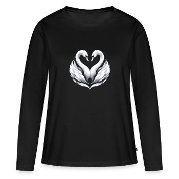 Cygne, ces deux cygnes forment un cœur pour toi - T-shirt manches longues Premium bio Femme - noir - Devant - Julia (174cm)