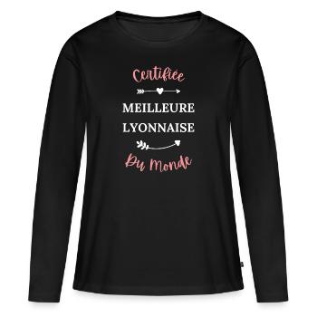 Certifiée meilleure lyonnaise du monde - T-shirt manches longues Premium bio Femme - noir - Devant - Julia (174cm)