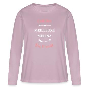 Certifiée meilleure Mélina du monde - T-shirt manches longues Premium bio Femme - rose poudré - Devant - Julia (174cm)