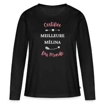 Certifiée meilleure Mélina du monde - T-shirt manches longues Premium bio Femme - noir - Devant - Julia (174cm)