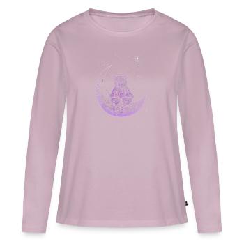 Ours assis sur la lune minimaliste - T-shirt manches longues Premium bio Femme - rose poudré - Devant - Julia (174cm)