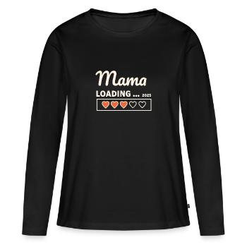 Mom Loading Baby 2025 Idée cadeau enceinte - T-shirt manches longues Premium bio Femme - noir - Devant - Julia (174cm)