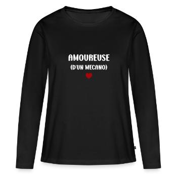 Amoureuse d'un mécano - T-shirt manches longues Premium bio Femme - noir - Devant - Julia (174cm)