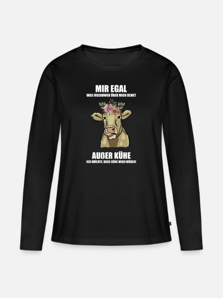 Kuh Landwirt Bauer Rinder Kalb Kühe Geschenk - Frauen Premium Bio Langarmshirt - Schwarz