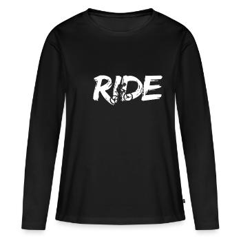 RIDE - MTB Mountainbike Cross Bike Downhill - Frauen Premium Bio Langarmshirt - Schwarz - Vorne - Julia (174cm)