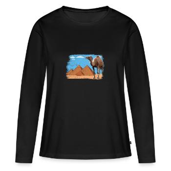 Kamel vor Pyramiden - Frauen Premium Bio Langarmshirt - Schwarz - Vorne - Julia (174cm)