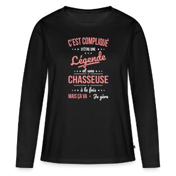 Compliqué d'être une légende et une chasseuse - T-shirt manches longues Premium bio Femme - noir - Devant - Julia (174cm)