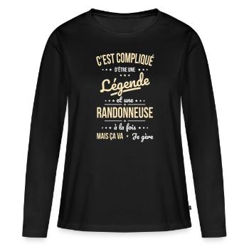 Compliqué d'être une légende et une randonneuse - T-shirt manches longues Premium bio Femme - noir - Devant - Julia (174cm)