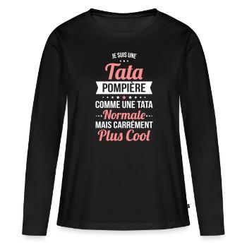Tata pompière comme une tata normale plus cool - T-shirt manches longues Premium bio Femme - noir - Devant - Julia (174cm)