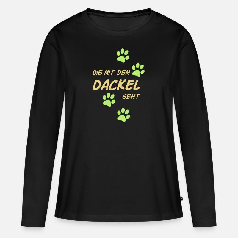 Die mit dem Dackel geht - Frauen Premium Bio Langarmshirt - Schwarz