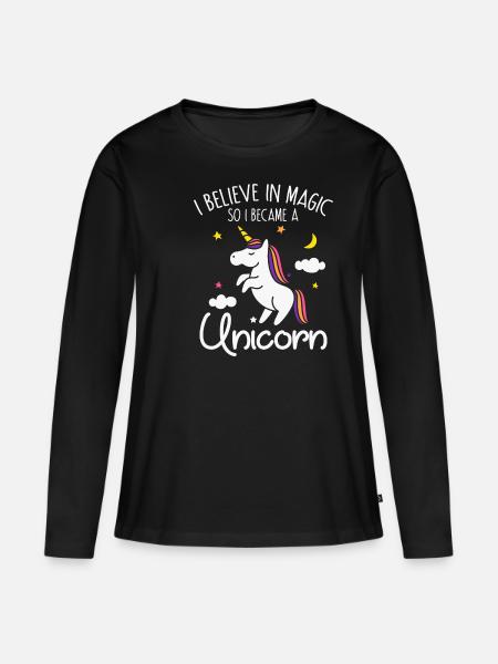 Einhorn Believe in Magic - Premium økologisk langærmet T-shirt til kvinder - sort