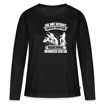 Angeln oder Ich - Angler Angeln - Frauen Premium Bio Langarmshirt - Schwarz - Vorne - Julia (174cm)