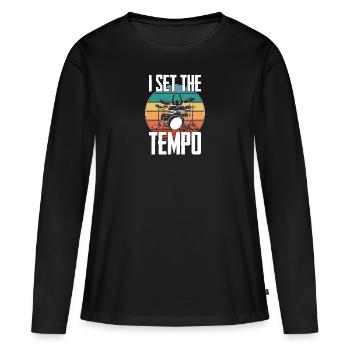 Drummer Funny - J’ai mis le tempo - T-shirt manches longues Premium bio Femme - noir - Devant - Julia (174cm)