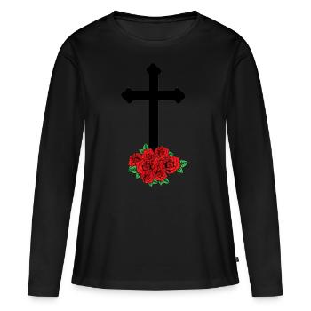 Roses en deuil Croix de la mort Funérailles au-delà de la tombe - T-shirt manches longues Premium bio Femme - noir - Devant - Julia (174cm)