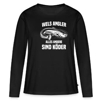Wels Angler - Frauen Premium Bio Langarmshirt - Schwarz - Vorne - Julia (174cm)