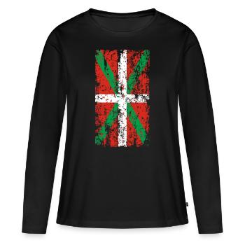 Drapeau Pays Basque usé. Ikurriña. - T-shirt manches longues Premium bio Femme - noir - Devant - Julia (174cm)