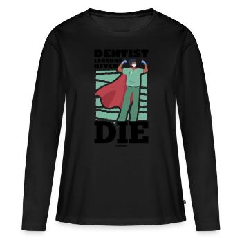 Dentiste Super-héros Caries Hygiène buccale - T-shirt manches longues Premium bio Femme - noir - Devant - Julia (174cm)