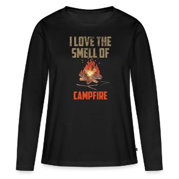 Camping Ich liebe den Geruch von Lagerfeuer Naturliebhaber - Frauen Premium Bio Langarmshirt - Schwarz - Vorne - Julia (174cm)