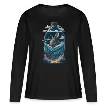 Bouteille de lapin - T-shirt manches longues Premium bio Femme - noir - Devant - Julia (174cm)