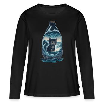 Bouteille de chat - T-shirt manches longues Premium bio Femme - noir - Devant - Julia (174cm)