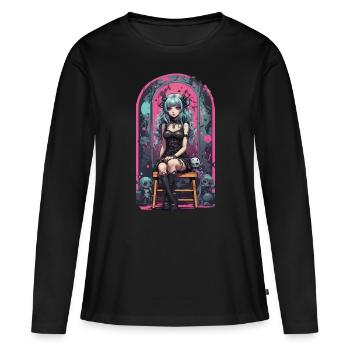 Pastel Goth Anime Kawaii E-Girl Style urbain - T-shirt manches longues Premium bio Femme - noir - Devant - Julia (174cm)