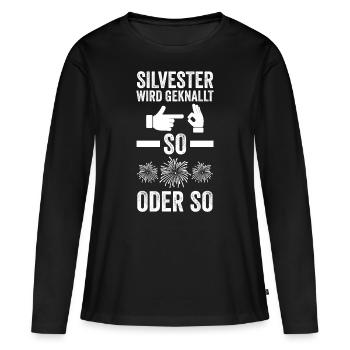 Neujahr Feuerwerk Silvester - Frauen Premium Bio Langarmshirt - Schwarz - Vorne - Julia (174cm)