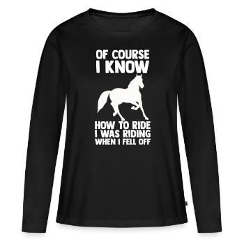 Amoureux des chevaux Équitation équestre - T-shirt manches longues Premium bio Femme - noir - Devant - Julia (174cm)
