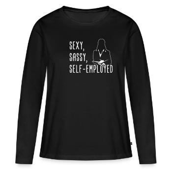 Indépendant - T-shirt manches longues Premium bio Femme - noir - Devant - Julia (174cm)