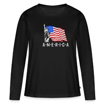 Amérique - T-shirt manches longues Premium bio Femme - noir - Devant - Julia (174cm)