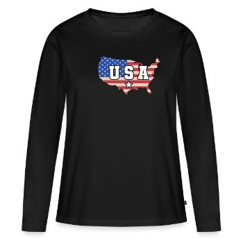 Amérique - T-shirt manches longues Premium bio Femme - noir - Devant - Julia (174cm)