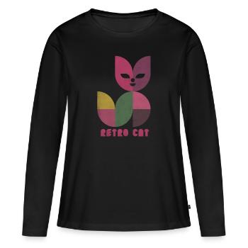 Retro Katze - Frauen Premium Bio Langarmshirt - Schwarz - Vorne - Julia (174cm)