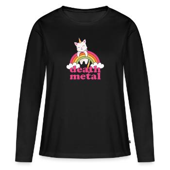 Lustig Death Metal Einhorn Katze Regenbogen Metal - Frauen Premium Bio Langarmshirt - Schwarz - Vorne - Julia (174cm)