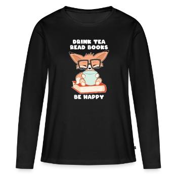Nerd Fuchs Boire du thé Lire des livres Être heureux - T-shirt manches longues Premium bio Femme - noir - Devant - Julia (174cm)