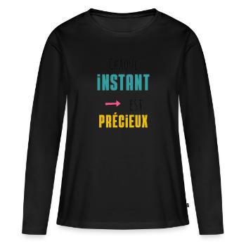 Chaque instant est précieux - T-shirt manches longues Premium bio Femme - noir - Devant - Julia (174cm)