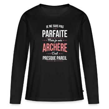 Je ne suis pas parfaite mais je suis archère - T-shirt manches longues Premium bio Femme - noir - Devant - Julia (174cm)