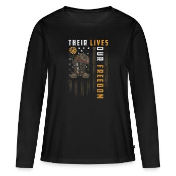 Vainqueur d’une arme militaire - T-shirt manches longues Premium bio Femme - noir - Devant - Julia (174cm)