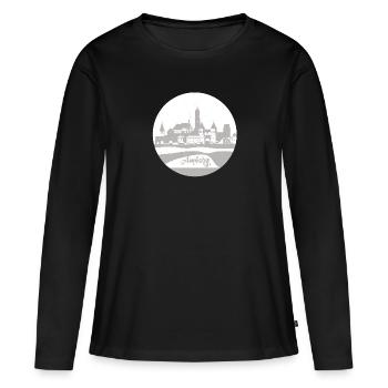amberg,skyline,grau,kreis,scherenschnitt - Frauen Premium Bio Langarmshirt - Schwarz - Vorne - Julia (174cm)