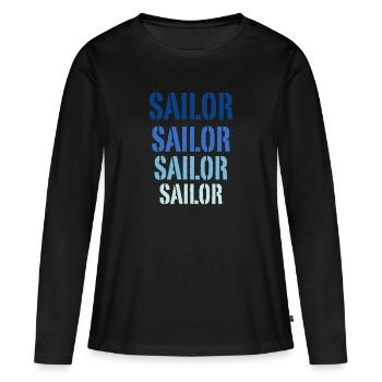 Sailor Sea - Segelboot - Frauen Premium Bio Langarmshirt - Schwarz - Vorne - Julia (174cm)