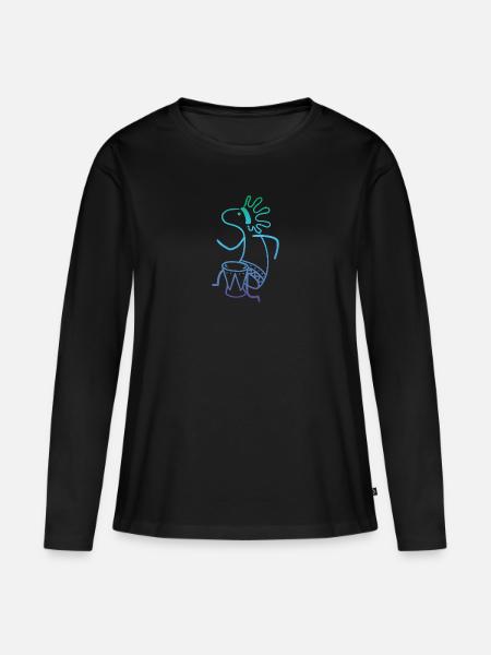 Kokopelli Drummer - Frauen Premium Bio Langarmshirt - Schwarz