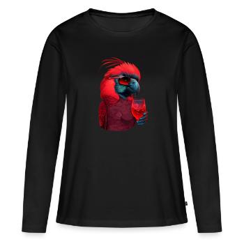 roter Ara Papagei mit Drink und funky Brille - Frauen Premium Bio Langarmshirt - Schwarz - Vorne - Julia (174cm)