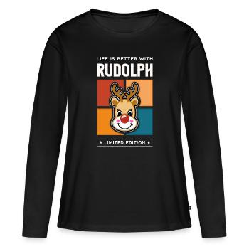 Rudolph - Frauen Premium Bio Langarmshirt - Schwarz - Vorne - Julia (174cm)