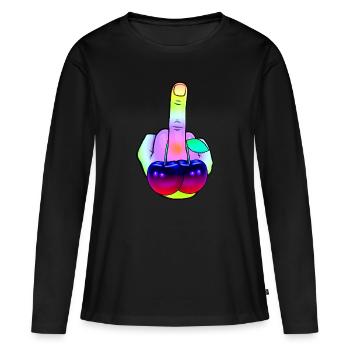 Doigt puant Fuck you Kirsche Cherry - T-shirt manches longues Premium bio Femme - noir - Devant - Julia (174cm)