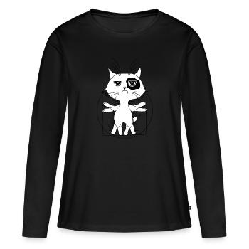 Cat da Vinci - Women's Premium Organic Long Sleeve Shirt - black - Front - Julia (174cm)