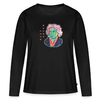 Green Beethoven, Pop Art Illustration - Frauen Premium Bio Langarmshirt - Schwarz - Vorne - Julia (174cm)