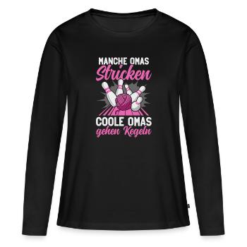 Kegeln Kegler Kegel Oma Kegelbahn Kegeltour - Frauen Premium Bio Langarmshirt - Schwarz - Vorne - Julia (174cm)