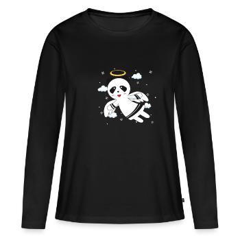 Ange panda - T-shirt manches longues Premium bio Femme - noir - Devant - Julia (174cm)