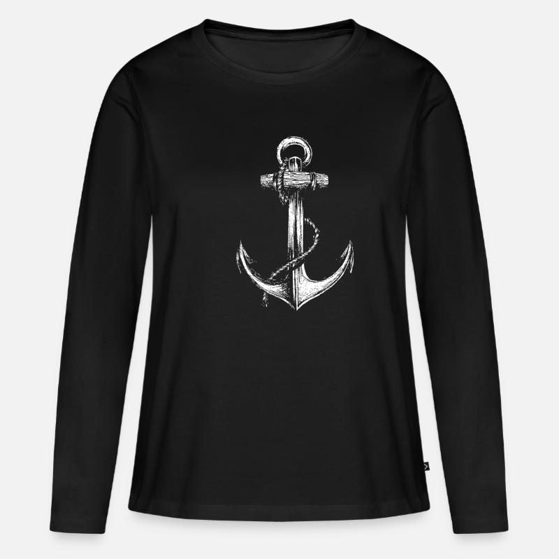 Anker - Frauen Premium Bio Langarmshirt - Schwarz